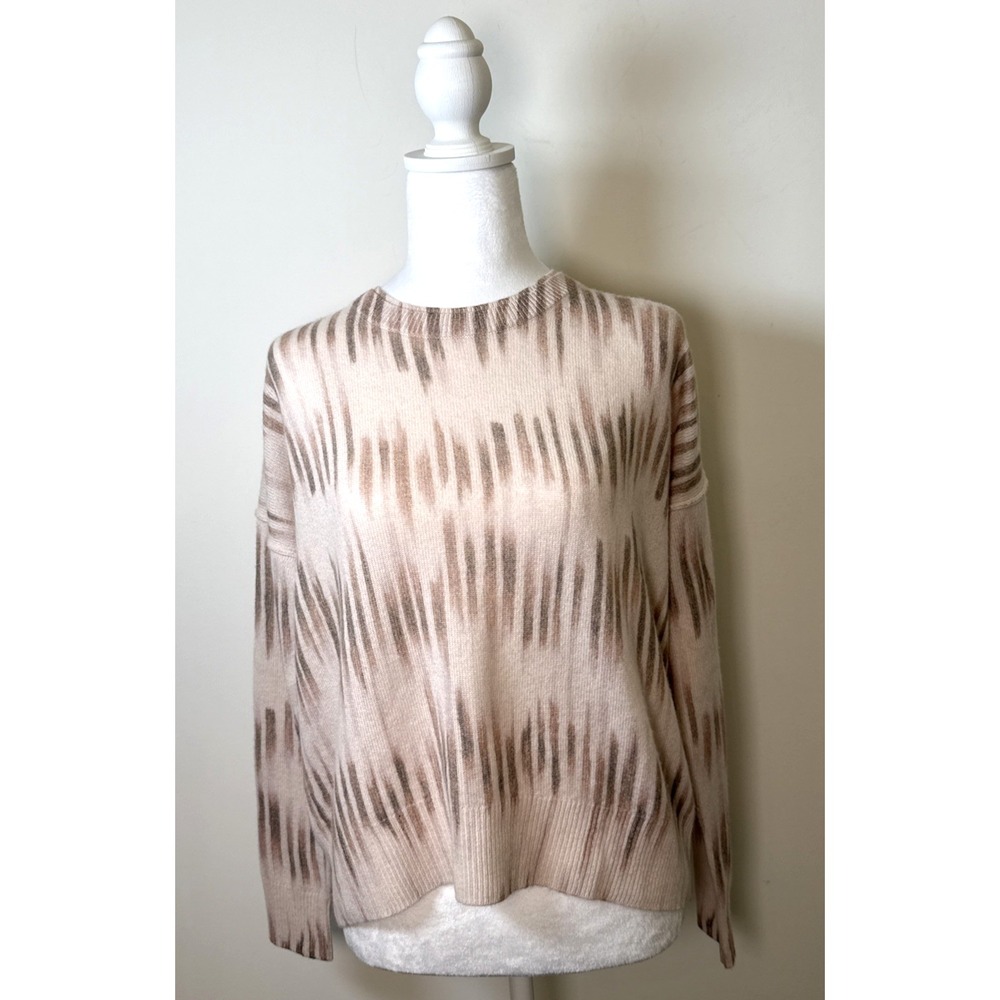 Brochu Walker 100% Cashmere Sweater Womens XS Tan Stripe Old Money Quiet Luxury